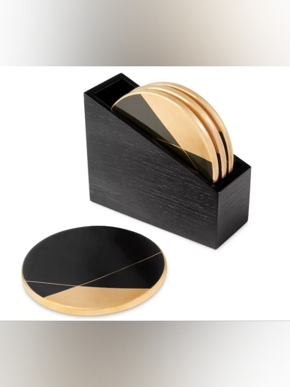Hotel Collection Set of 4 Black &Gold Dolomite Coasters with Holder